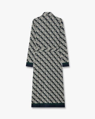 Green & Navy Check Jersey Monogram Midi Dress