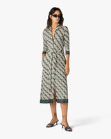 Green & Navy Check Jersey Monogram Midi Dress