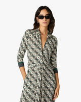 Green & Navy Check Jersey Monogram Midi Dress