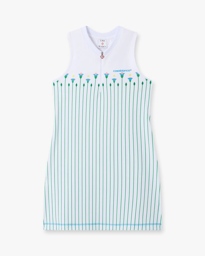 White Floral Stripe Sporty Tennis Mini Dress