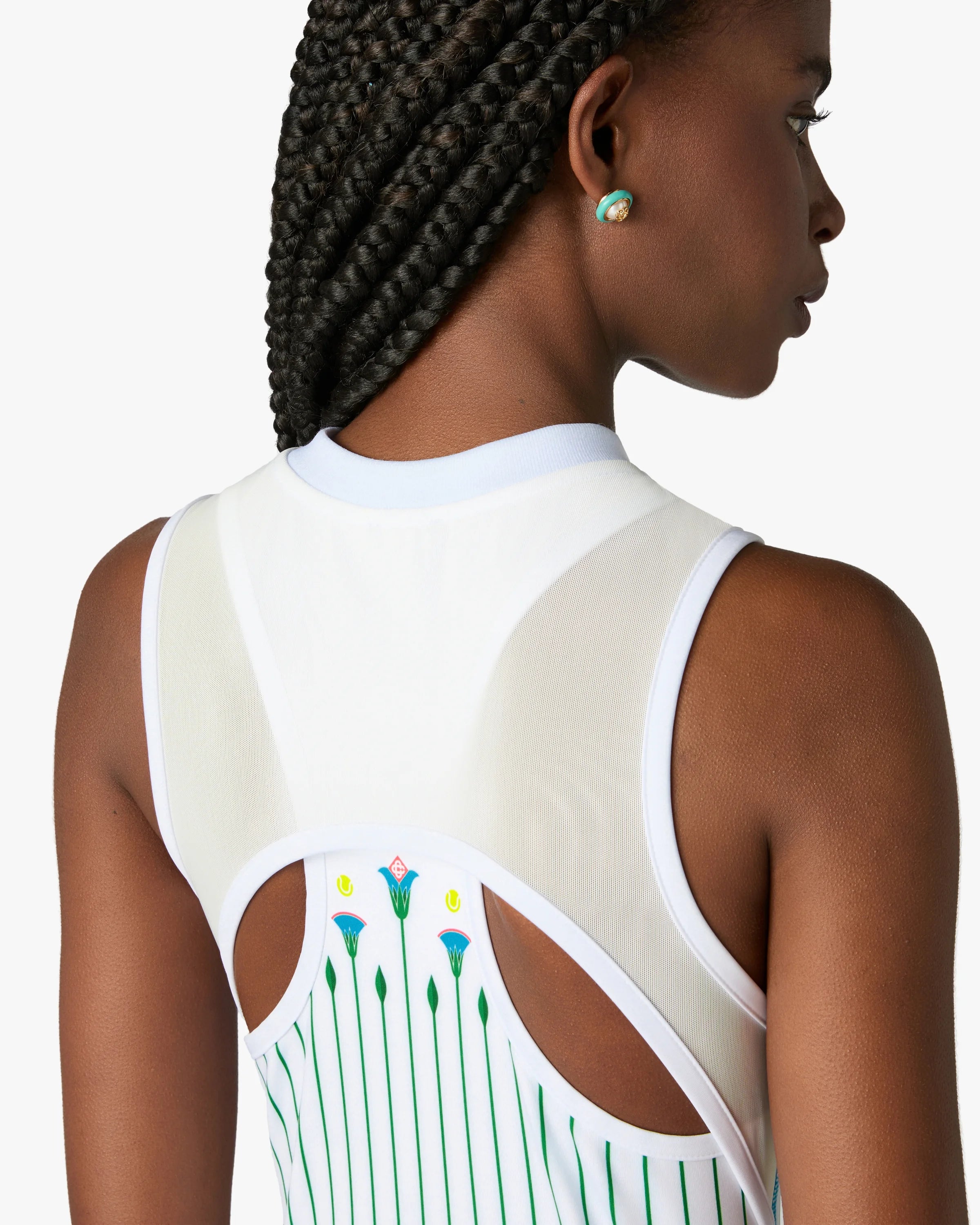 White Floral Stripe Sporty Tennis Mini Dress