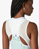 White Floral Stripe Sporty Tennis Mini Dress