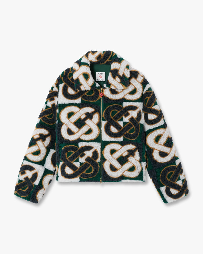 Green & Navy Check Monogram Fleece Jacket