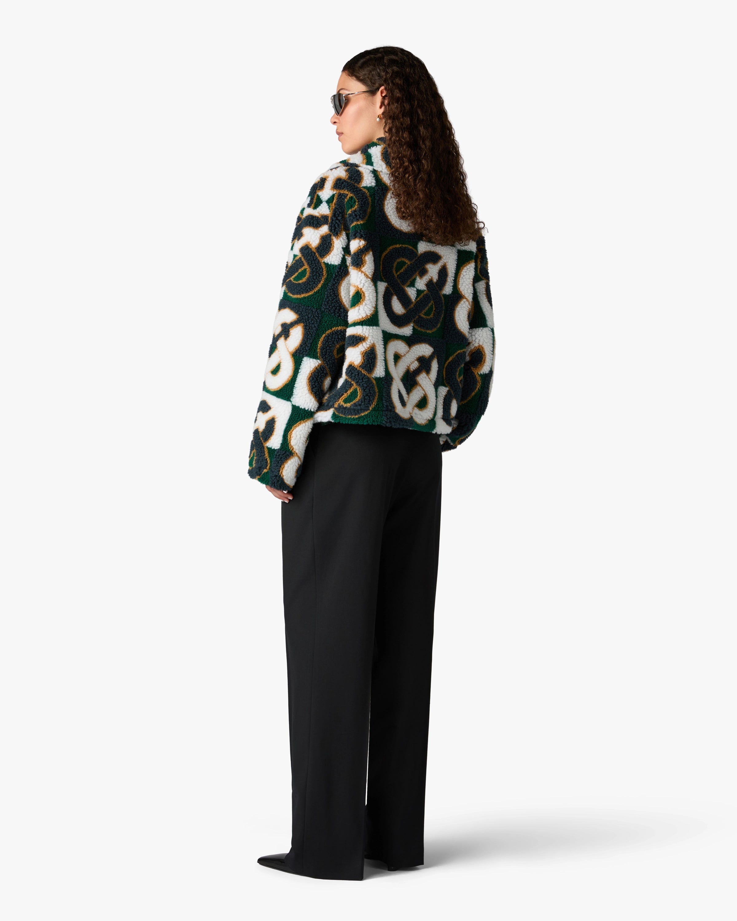 Green & Navy Check Monogram Fleece Jacket