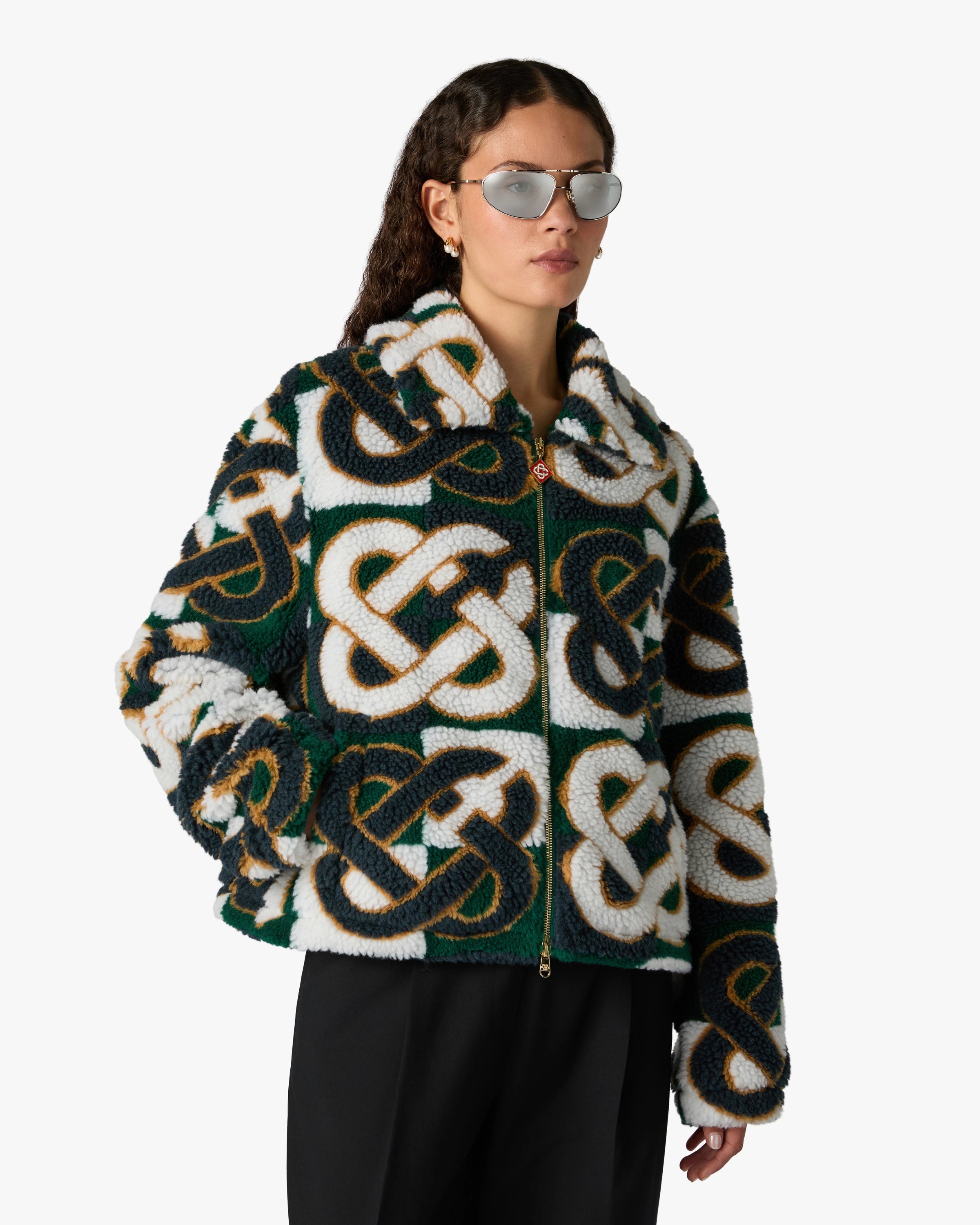 Green & Navy Check Monogram Fleece Jacket