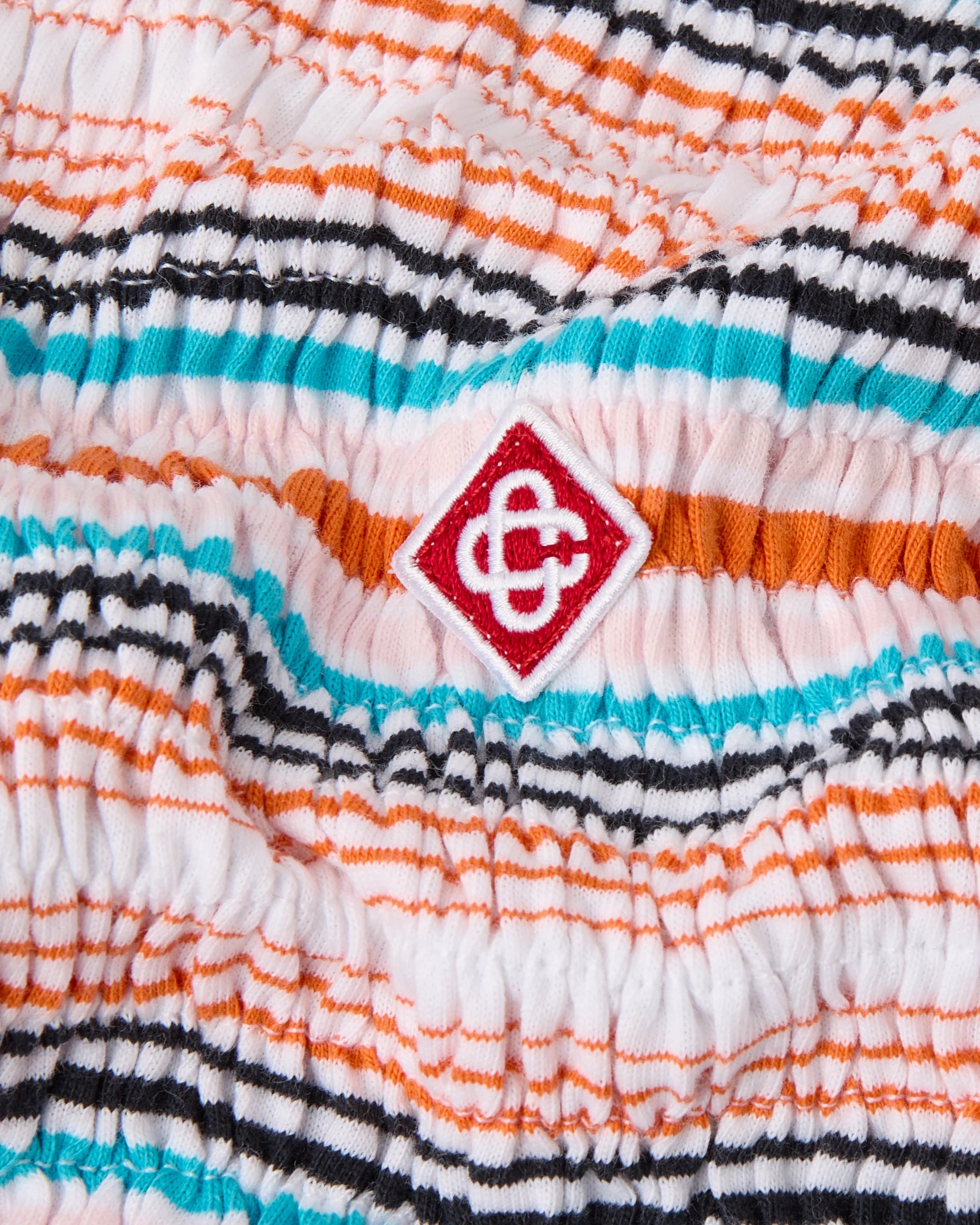 Multicolour Striped Shirred Short Sleeve Polo Shirt