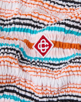Multicolour Striped Shirred Short Sleeve Polo Shirt