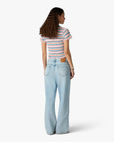 Multicolour Striped Shirred Short Sleeve Polo Shirt