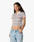 Multicolour Striped Shirred Short Sleeve Polo Shirt