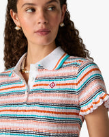 Multicolour Striped Shirred Short Sleeve Polo Shirt