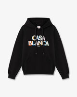 Black Stacked Logo Embroidered Hooded Sweatshirt