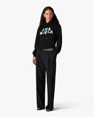 Black Stacked Logo Embroidered Hooded Sweatshirt