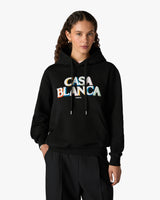 Black Stacked Logo Embroidered Hooded Sweatshirt