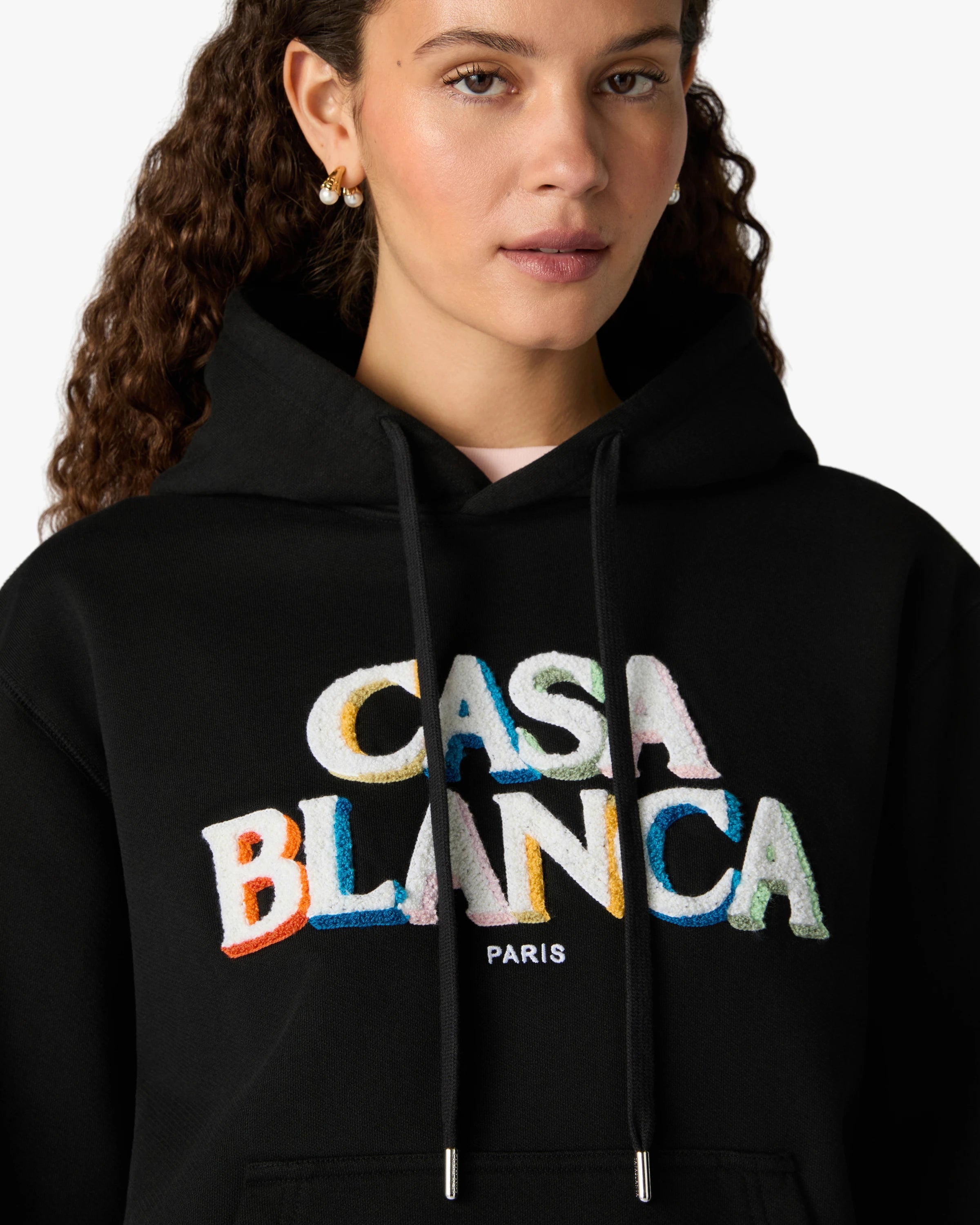 Black Stacked Logo Embroidered Hooded Sweatshirt