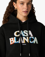 Black Stacked Logo Embroidered Hooded Sweatshirt