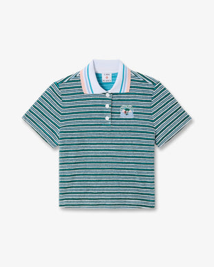 Teal Striped Towelling Short Sleeve Polo Shirt