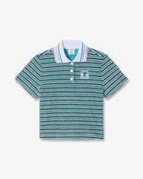 Teal Striped Towelling Short Sleeve Polo Shirt
