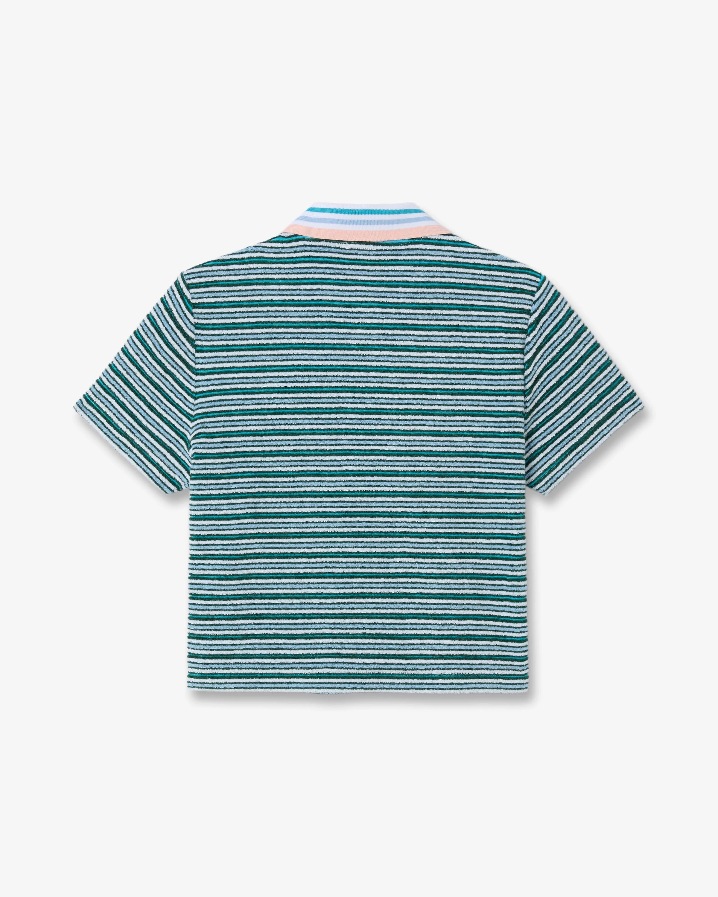 Teal Striped Towelling Short Sleeve Polo Shirt