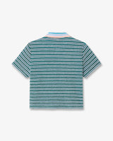 Teal Striped Towelling Short Sleeve Polo Shirt