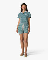 Teal Striped Towelling Short Sleeve Polo Shirt