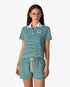 Teal Striped Towelling Short Sleeve Polo Shirt