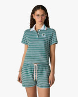 Teal Striped Towelling Short Sleeve Polo Shirt