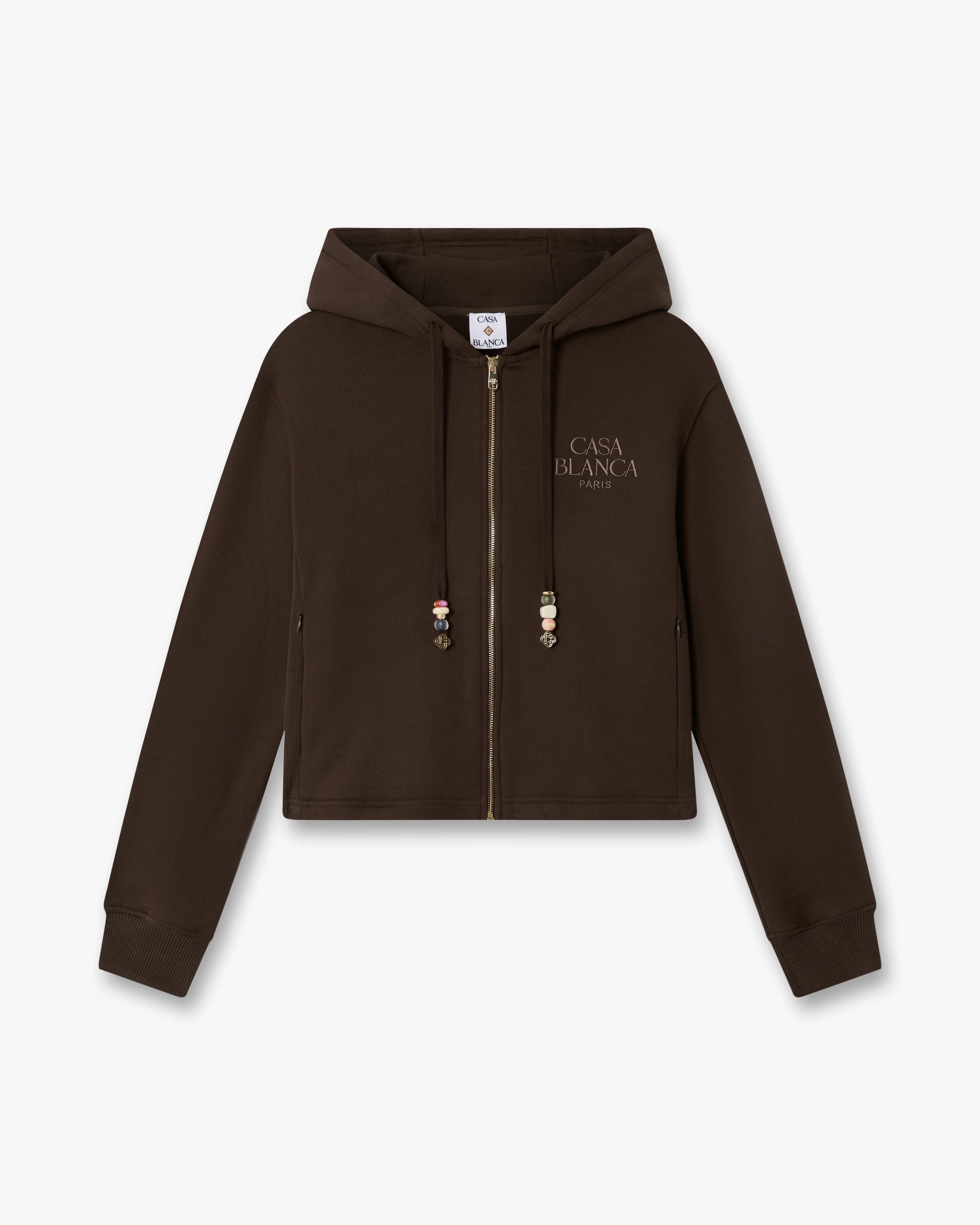 Dark Brown Cropped Zip-Up Hooded Sweatshirt