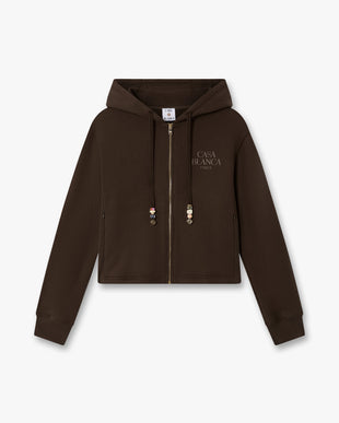 Dark Brown Cropped Zip-Up Hooded Sweatshirt