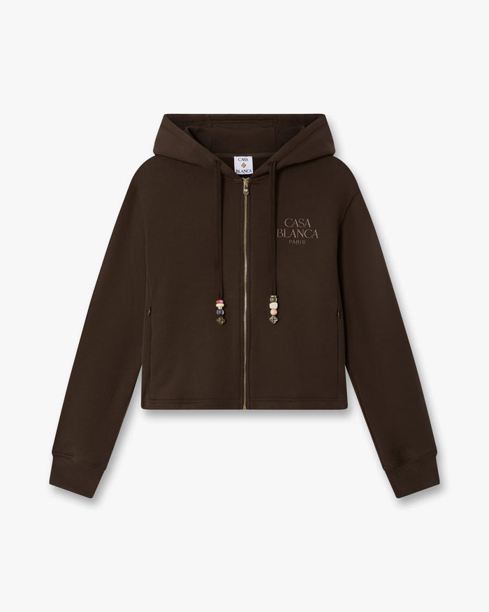 Dark Brown Cropped Zip-Up Hooded Sweatshirt