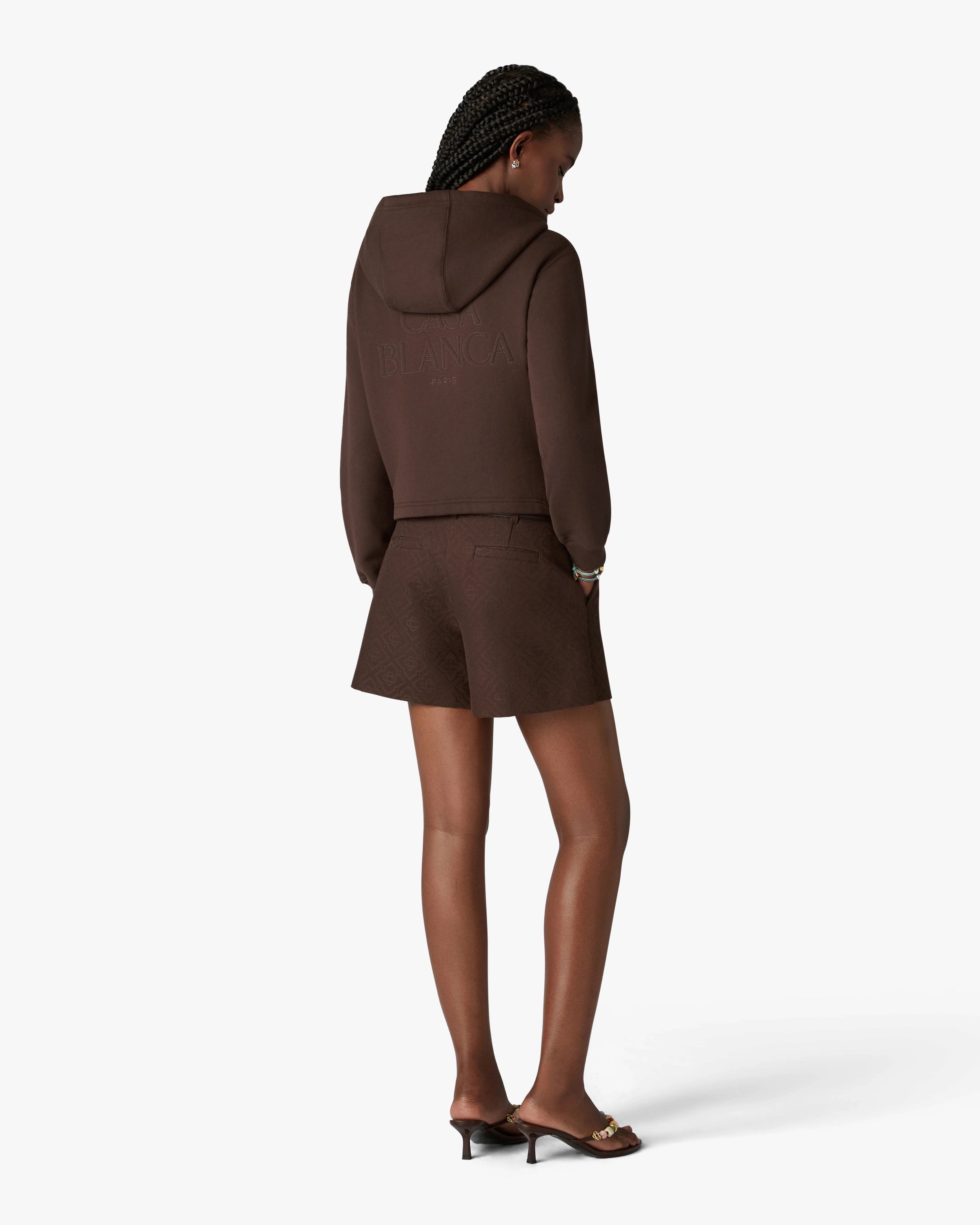 Dark Brown Cropped Zip-Up Hooded Sweatshirt