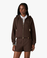 Dark Brown Cropped Zip-Up Hooded Sweatshirt