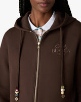 Dark Brown Cropped Zip-Up Hooded Sweatshirt