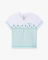 White Floral Stripe Sporty Quarter Zip Tennis Top