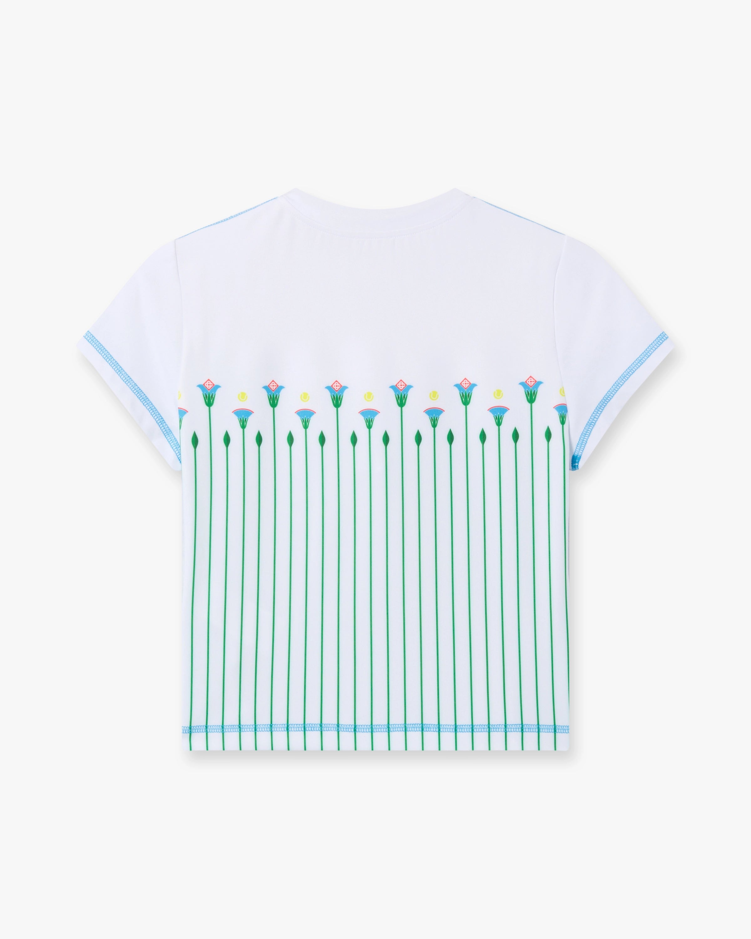White Floral Stripe Sporty Quarter Zip Tennis Top