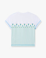 White Floral Stripe Sporty Quarter Zip Tennis Top