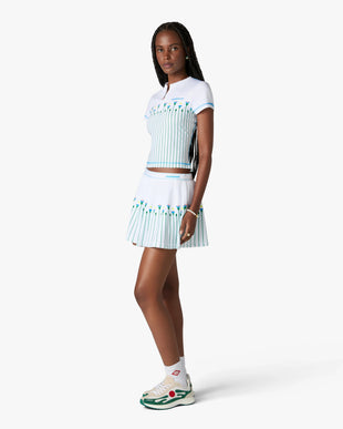 White Floral Stripe Sporty Quarter Zip Tennis Top