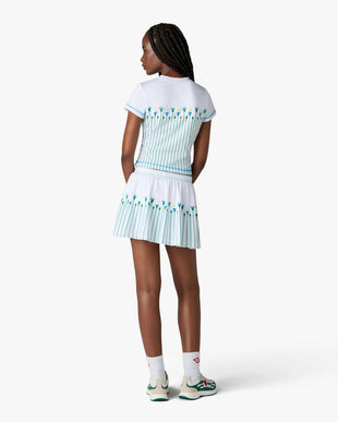 White Floral Stripe Sporty Quarter Zip Tennis Top