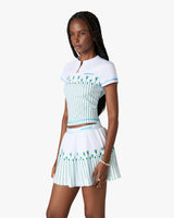 White Floral Stripe Sporty Quarter Zip Tennis Top