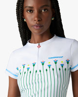White Floral Stripe Sporty Quarter Zip Tennis Top