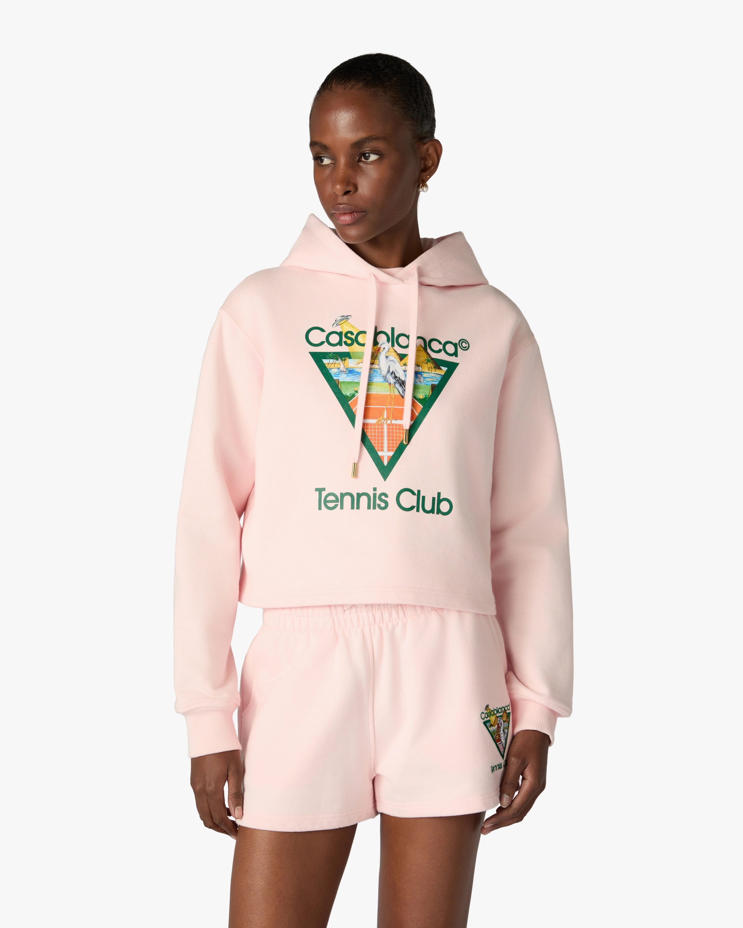Pink Tennis Club Icon Pyramid Abduction Cropped Hooded Sweatshirt
