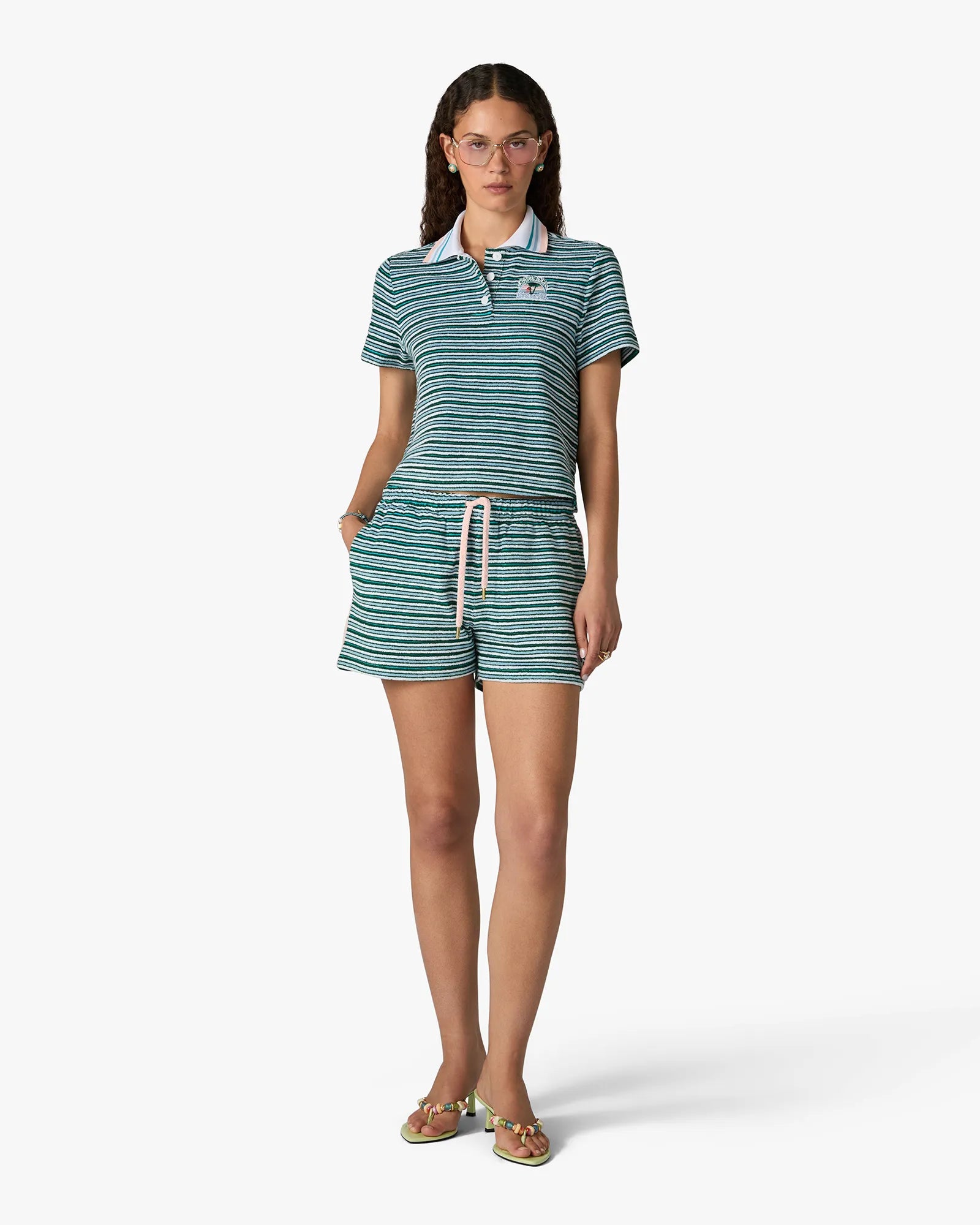 Teal Striped Towelling Shorts