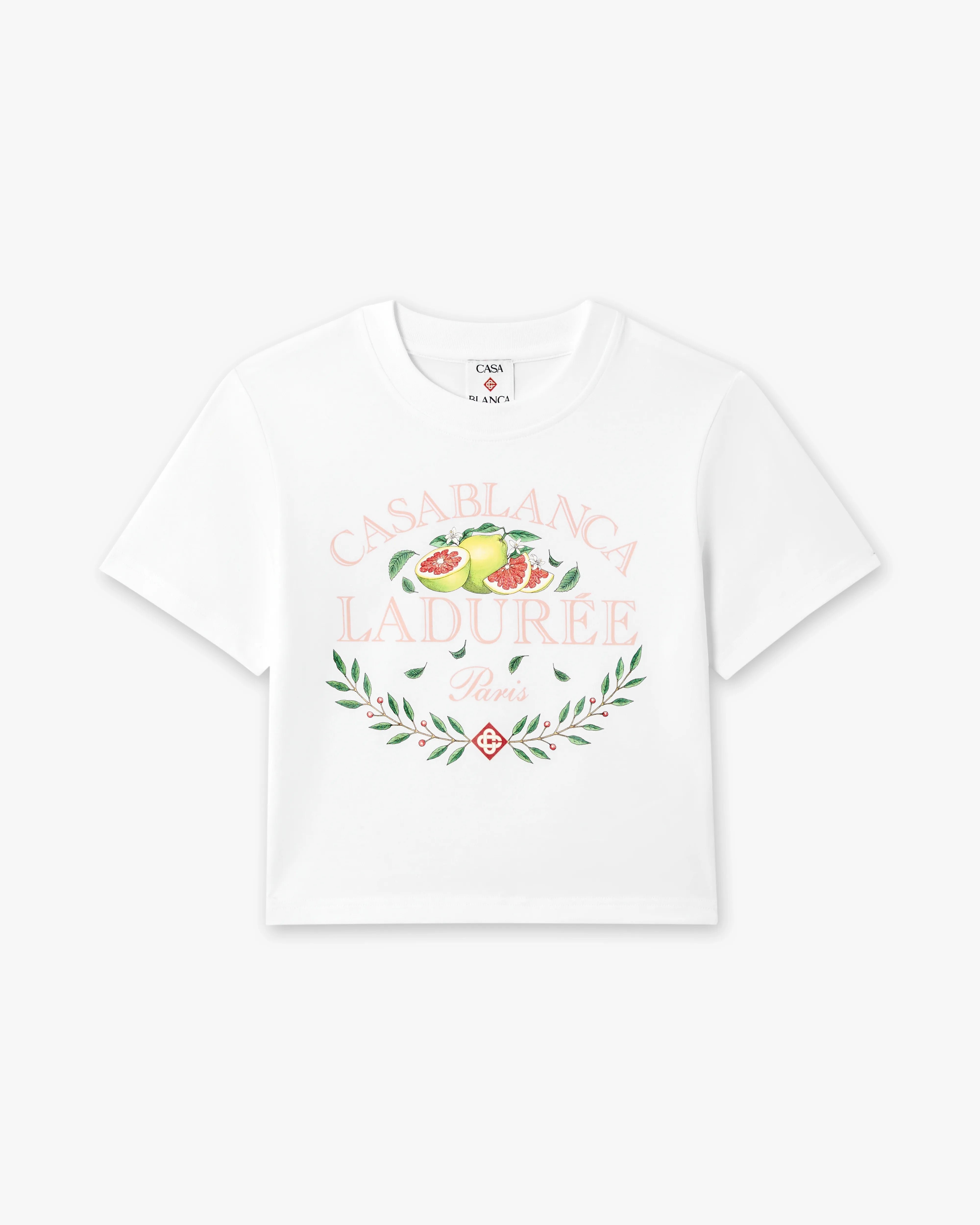 White Laduree x Casablanca Cropped Baby Short Sleeve T-Shirt