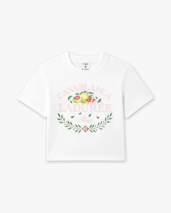 White Laduree x Casablanca Cropped Baby Short Sleeve T-Shirt