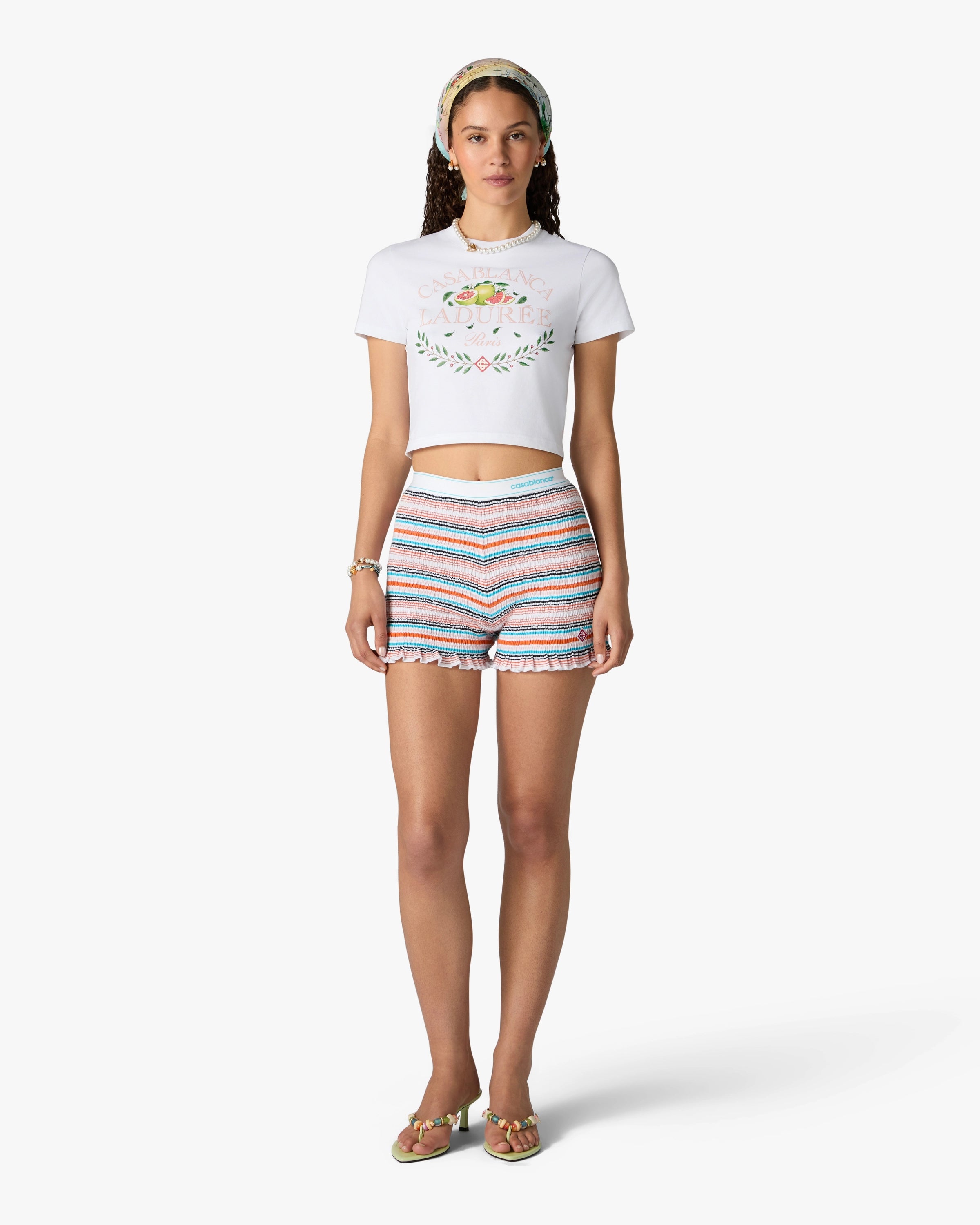White Laduree x Casablanca Cropped Baby Short Sleeve T-Shirt