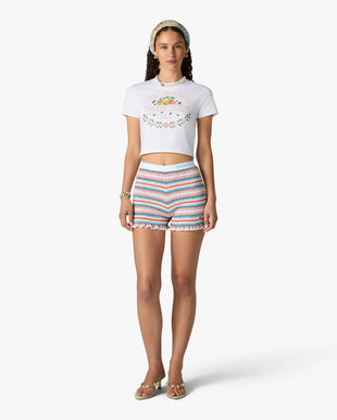White Laduree x Casablanca Cropped Baby Short Sleeve T-Shirt