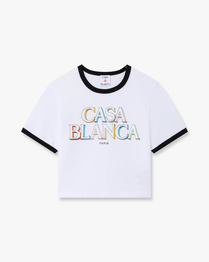 White Stacked Logo Cropped Baby Short Sleeve T-Shirt