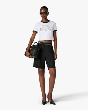 White Stacked Logo Cropped Baby Short Sleeve T-Shirt