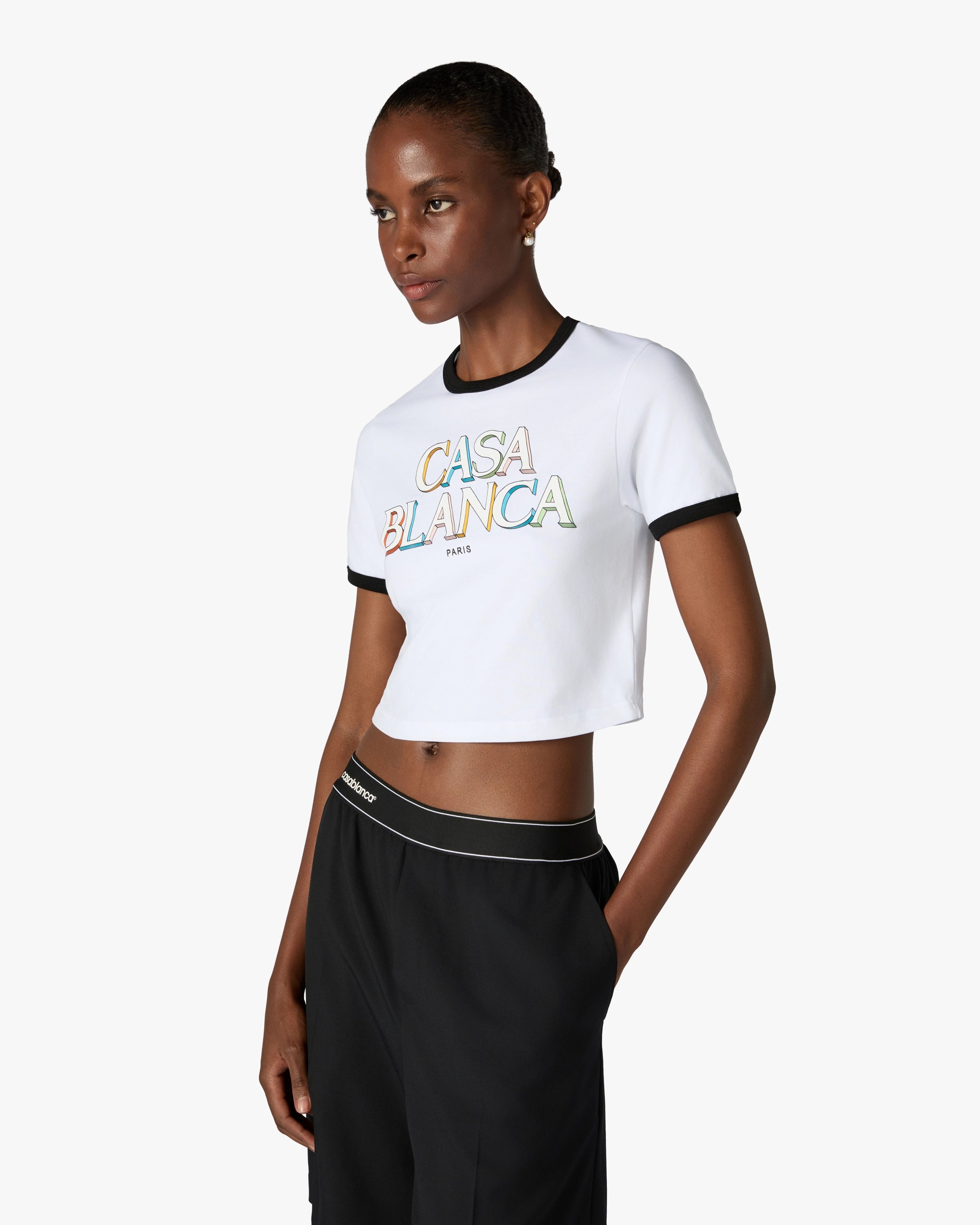 White Stacked Logo Cropped Baby Short Sleeve T-Shirt