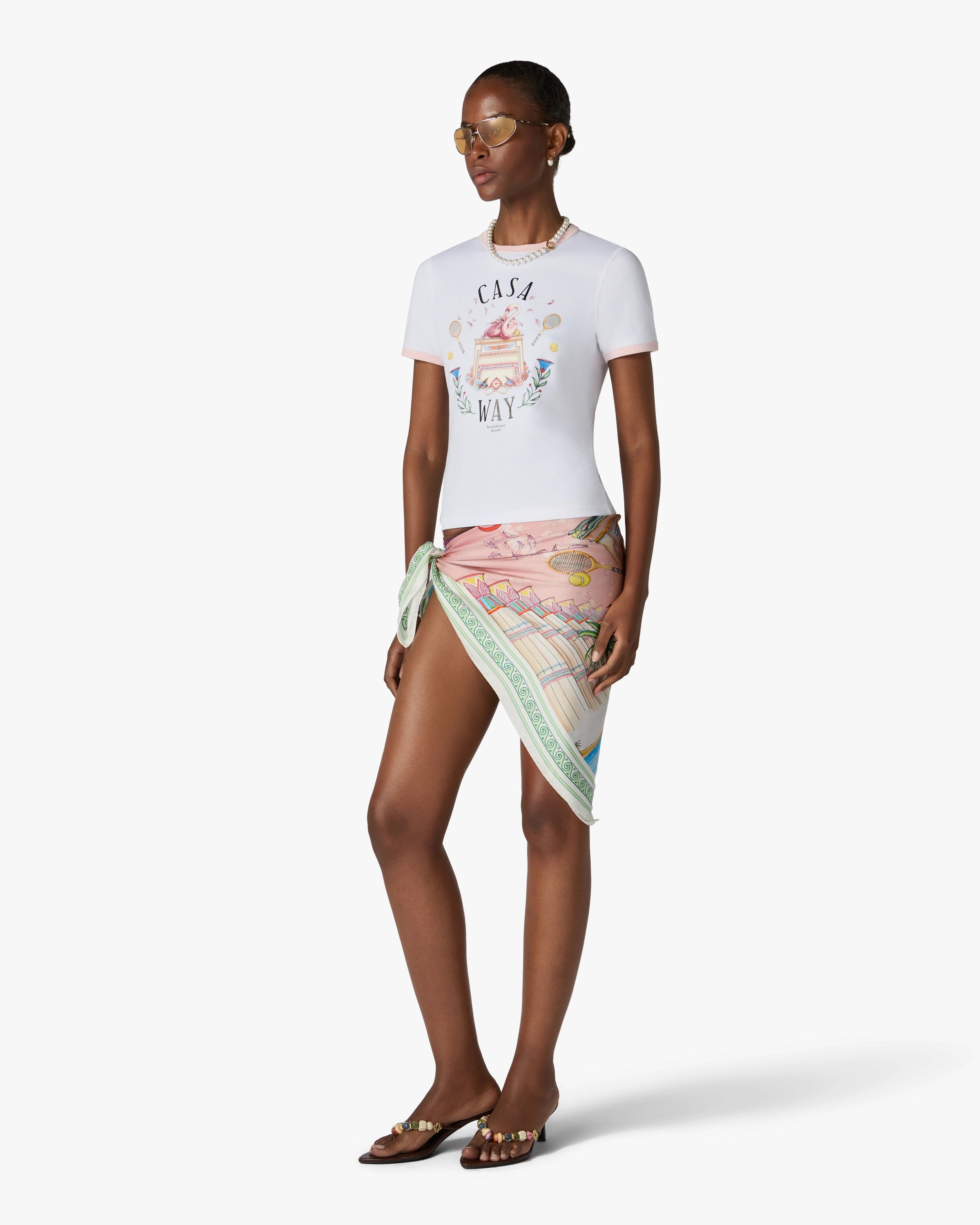 White Casa Way Ringer Short Sleeve T-Shirt