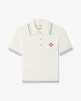 White Boucle Tennis Short Sleeve Polo Shirt
